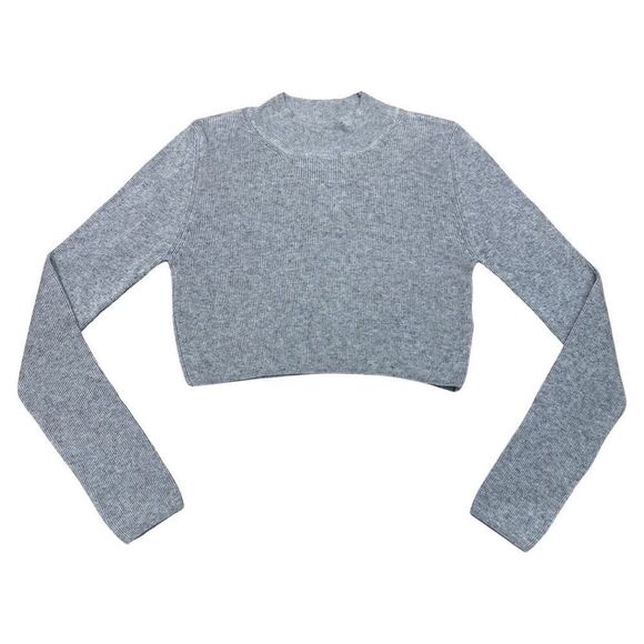 New!! TOPSHOP Grey Wool Blend Knit Ribbed Long Sleeve Cropped Sweater - Sz 6 US - Picture 7 of 10